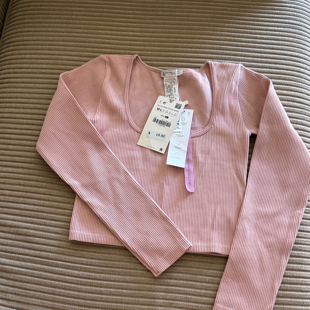 Zara pink Ribbed Long Sleeve Top